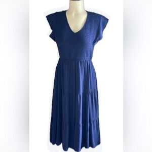 Royal Blue Smocked top and tiered bottom with short flutter sleeves.